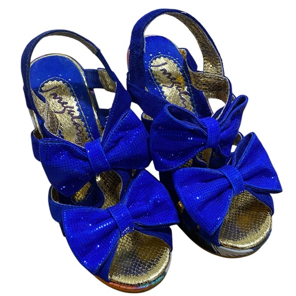 Irregular Choice Royal Blue and Gold Bow Heels - Picture 2 of 10